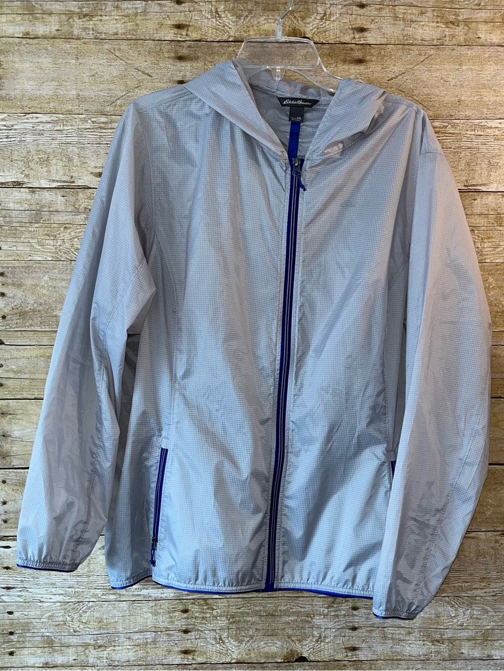 Eddie Bauer Summer Lightweight Light Gray Hooded Jacket EUC Zip Up Size 2XL